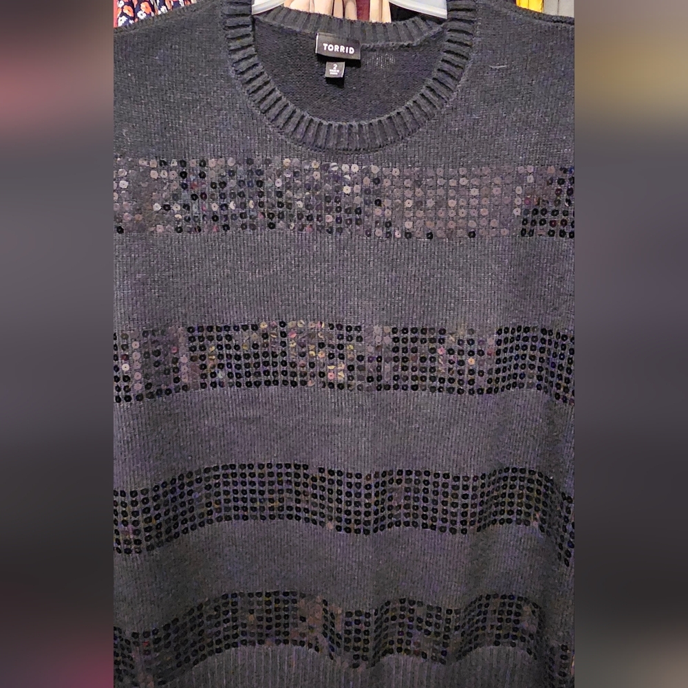 Torrid Black Knit Sweater With Sequin Stripes